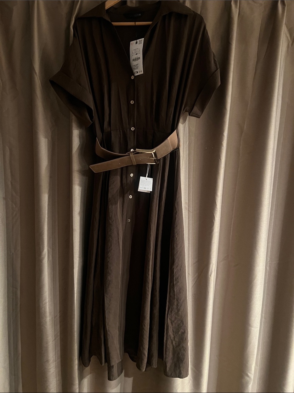 Zara Brown Maxi Shirt Dress with Matching Belt